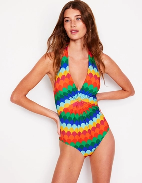Ruched Loop Swimsuit-Multi, Scallop Stripe Coastal Escape