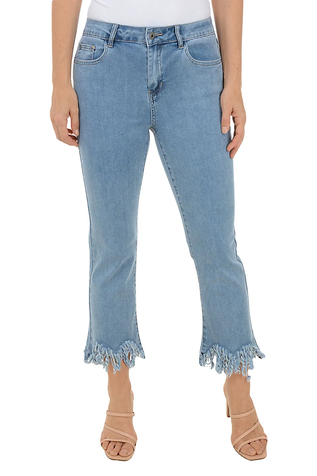 Shaggy Hem Flared Denim Crop Pant No Gap Waistband Timeless Layers