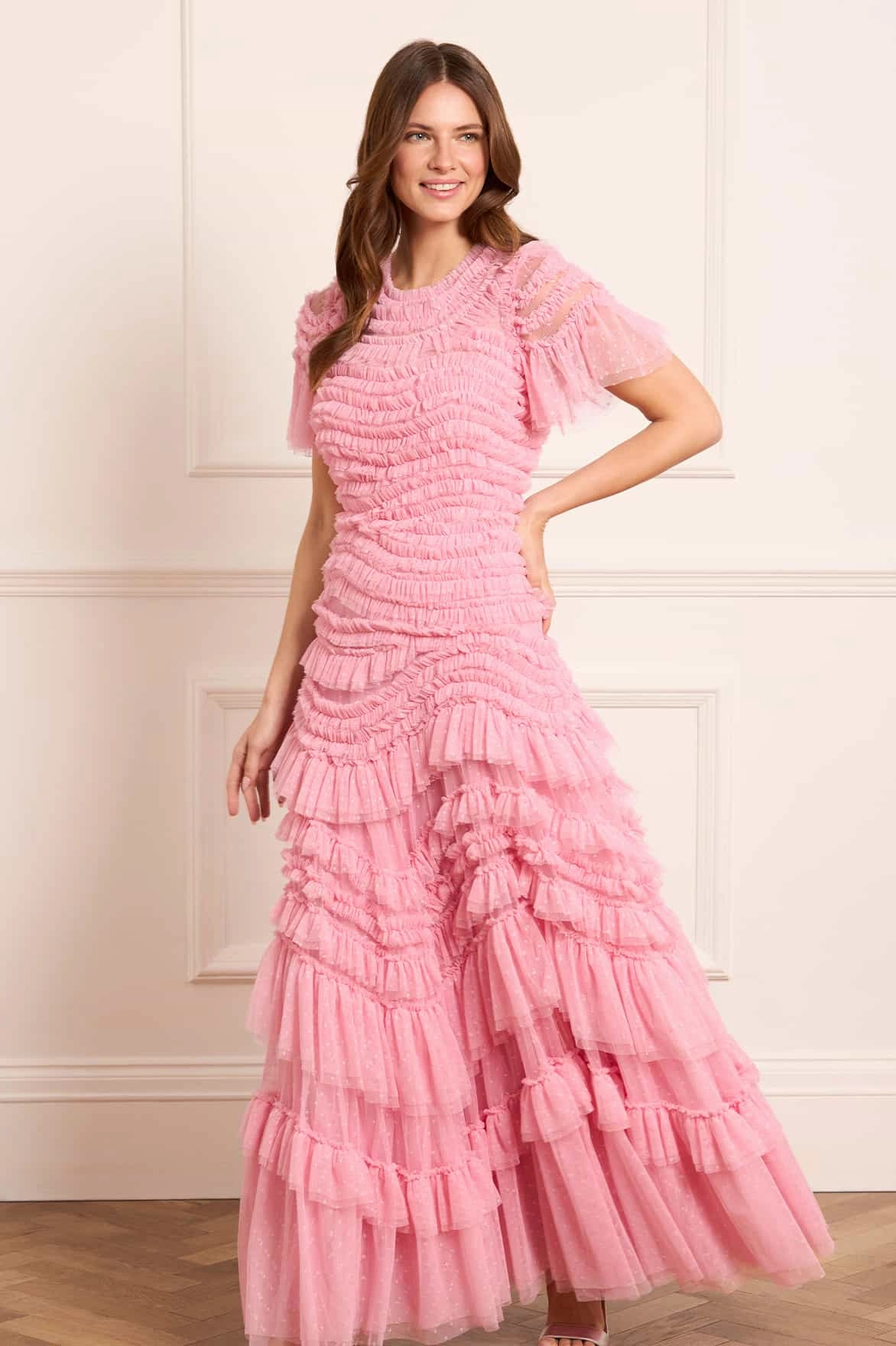 Relaxed-fit maxi dress Elegant Wear Wild Rose Short Sleeve Gown