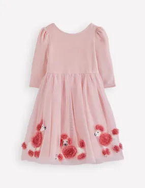Velour Tulle Appliqu Dress-Chalk Pink Poodles Office Casual