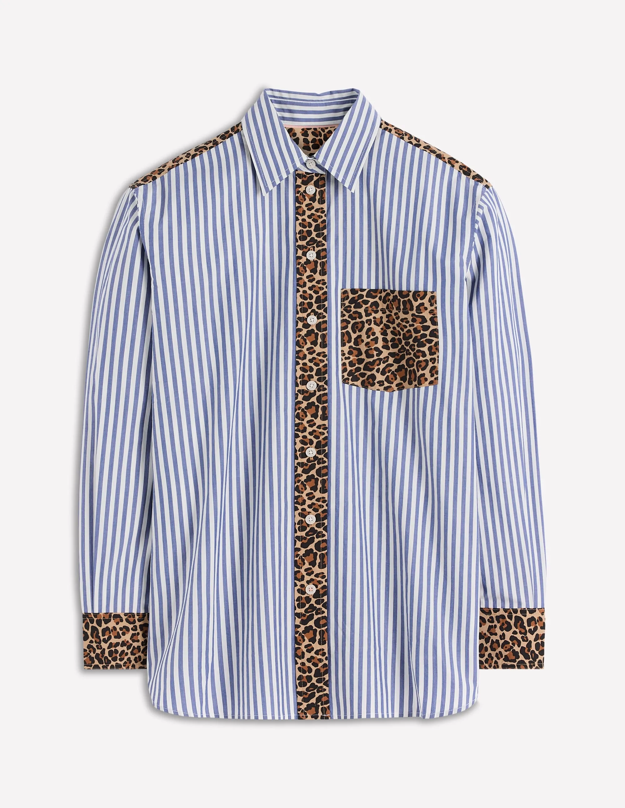 Sadie Relaxed Cotton Shirt-Blue Stripe, Cheetah Pop Hotch OrganicCotton