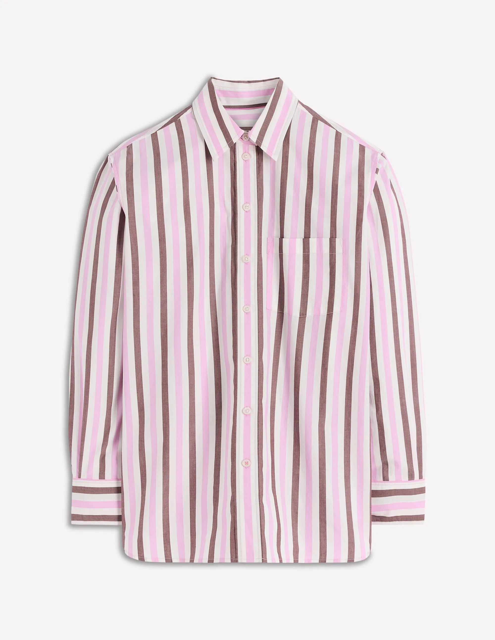 Active Wear FlexibleCuffs Sadie Relaxed Cotton Shirt-Pink and Chestnut Stripe