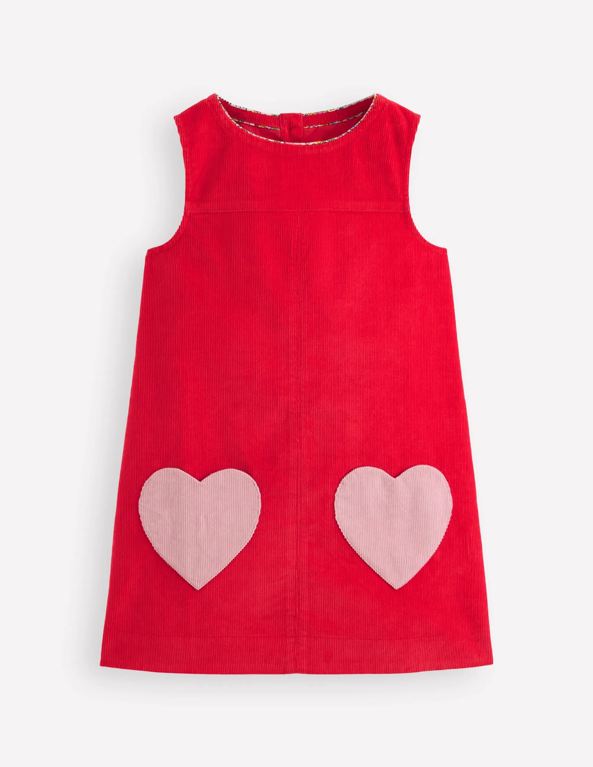 AntiFrayEdging Slit-Hem Saffy Cord Pinafore Dress-Poppy Red