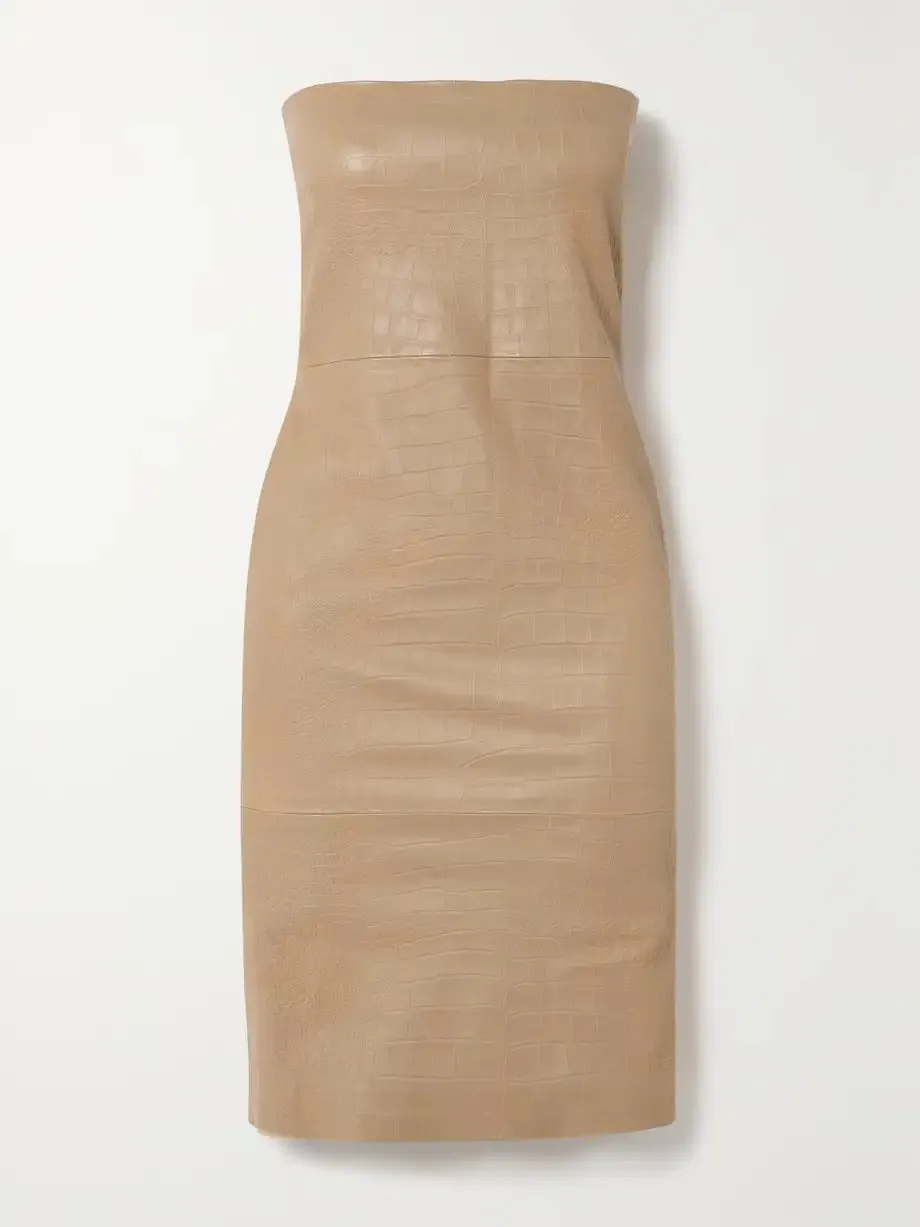 Sahara Embossed Leather Pencil Dress Winter-Season Fresh Mood