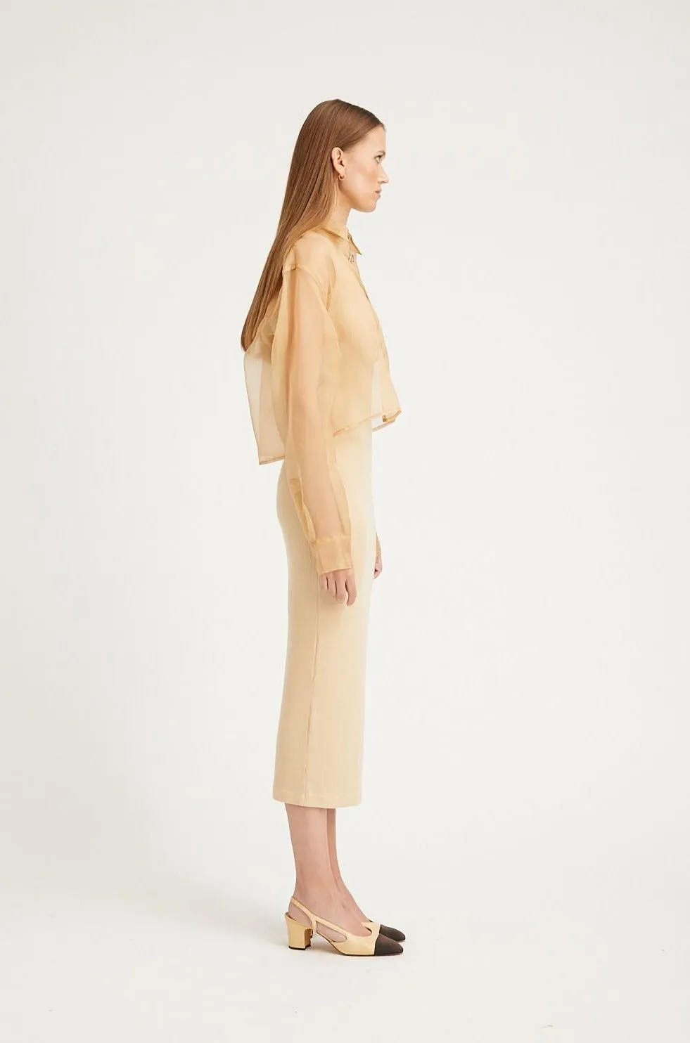 Sahara Organza Cropped Button Down MicrofiberTech MultiPocketDesign