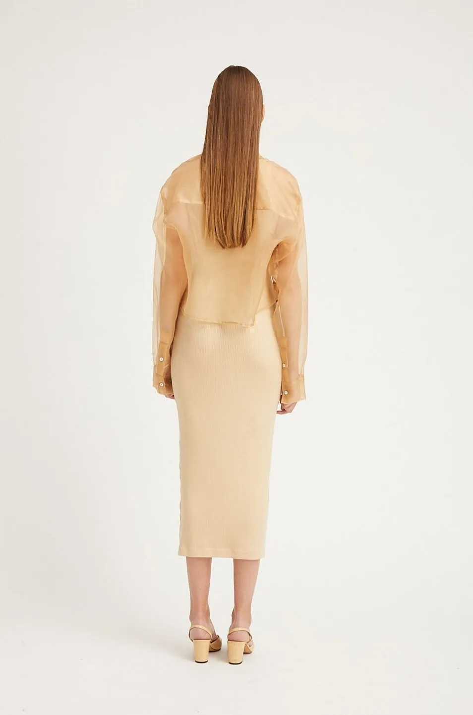 BoxyCrop HighNeckline Sahara Organza Cropped Button Down