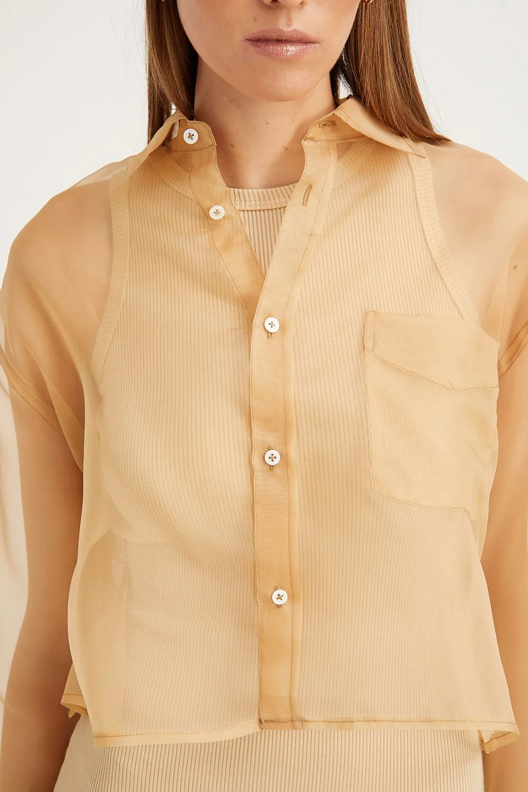 Sahara Organza Cropped Button Down Ergonomic Fit Design Everyday Comfort