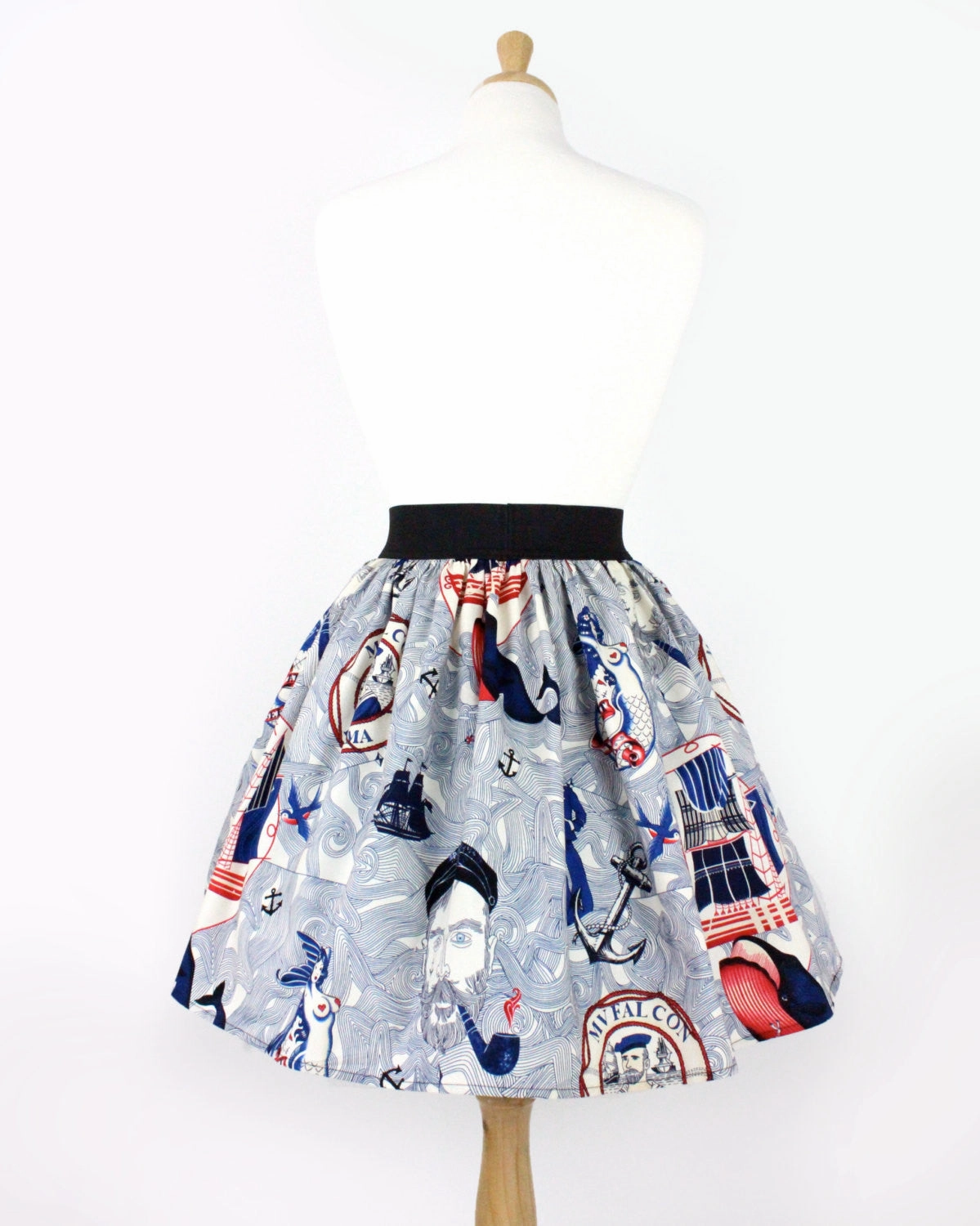 Sailor Jerry Rockabilly Nautical Pleated Skirt  #PS-J111 High Waist Crossback Strap