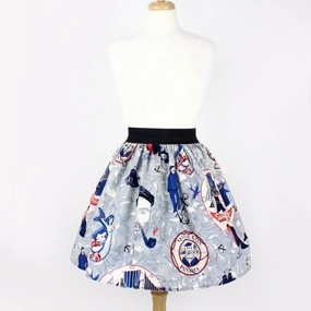 Bold Cut Contrast Panel Sailor Jerry Rockabilly Nautical Pleated Skirt  #PS-J111