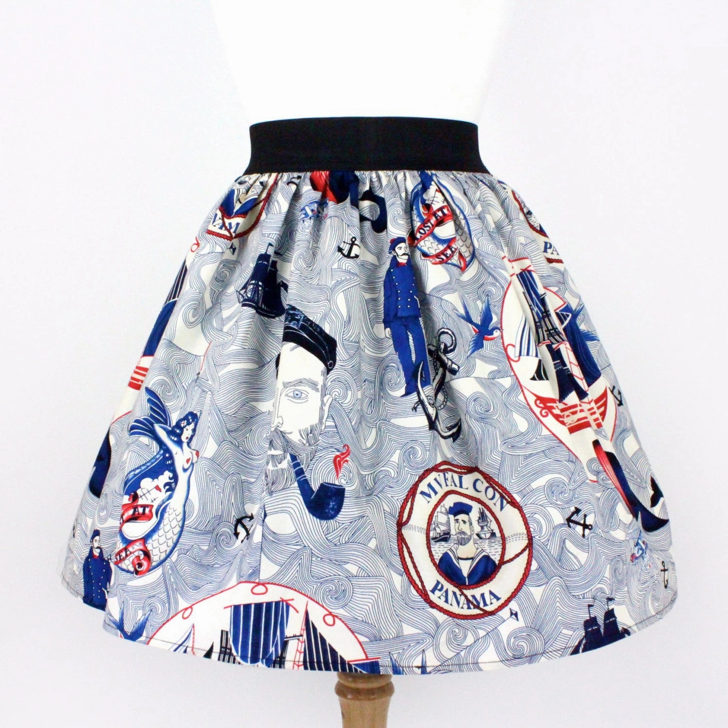 Festival Outfit Silicone Grip Trim Sailor Jerry Rockabilly Nautical Pleated Skirt  #PS-J111