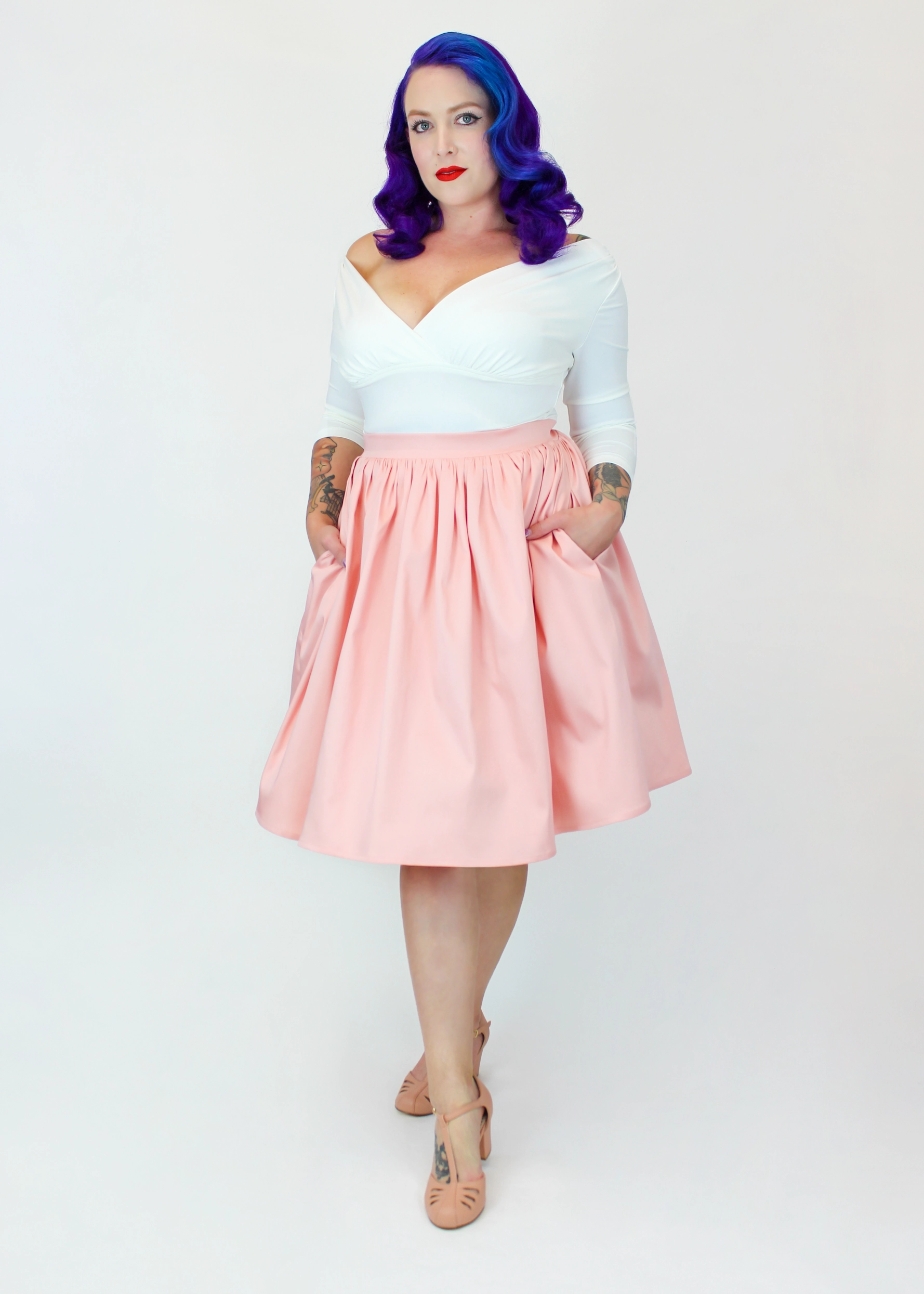 Salmon Pink Pleated Circle Skirt #PC-PP Cultural Heritage Minimalist Trim