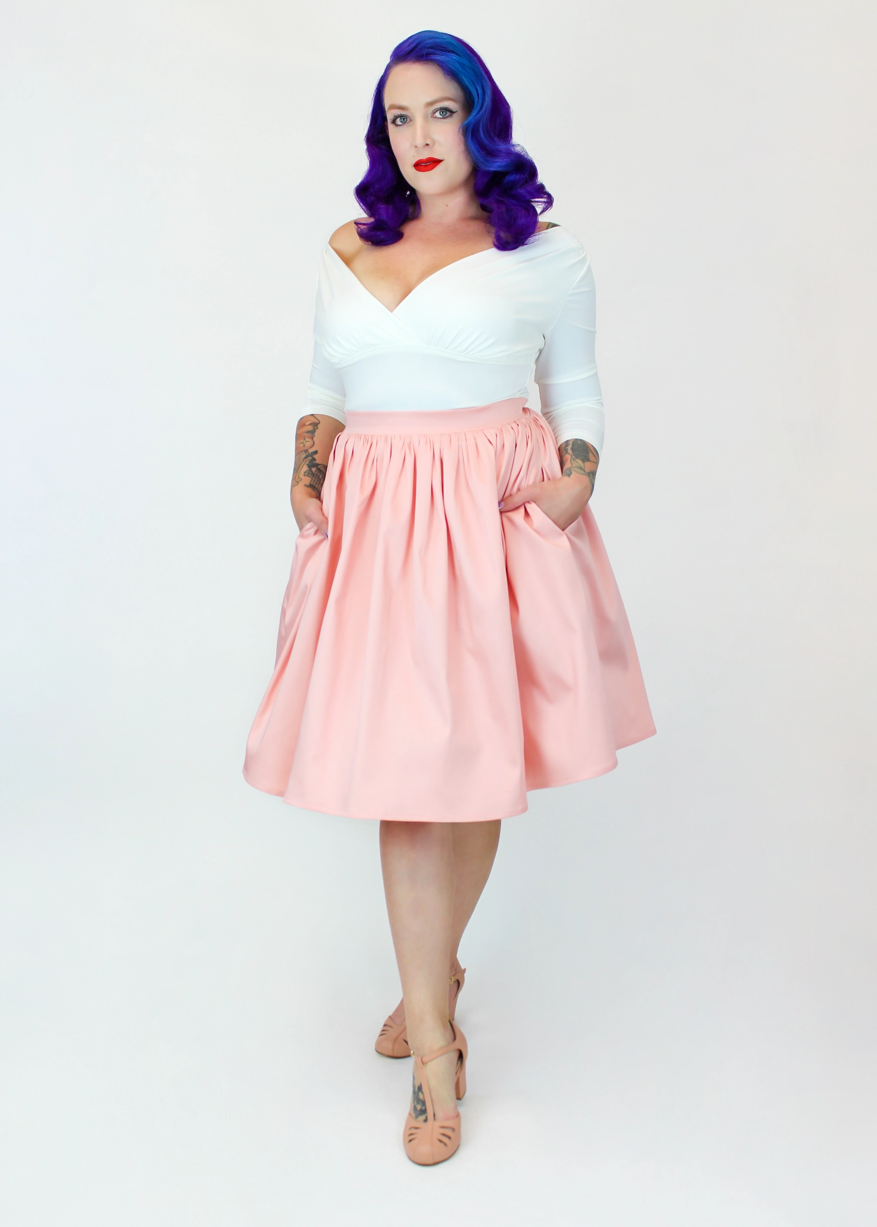 Tagless label Soft Texture Salmon Pink Pleated Circle Skirt #PC-PP