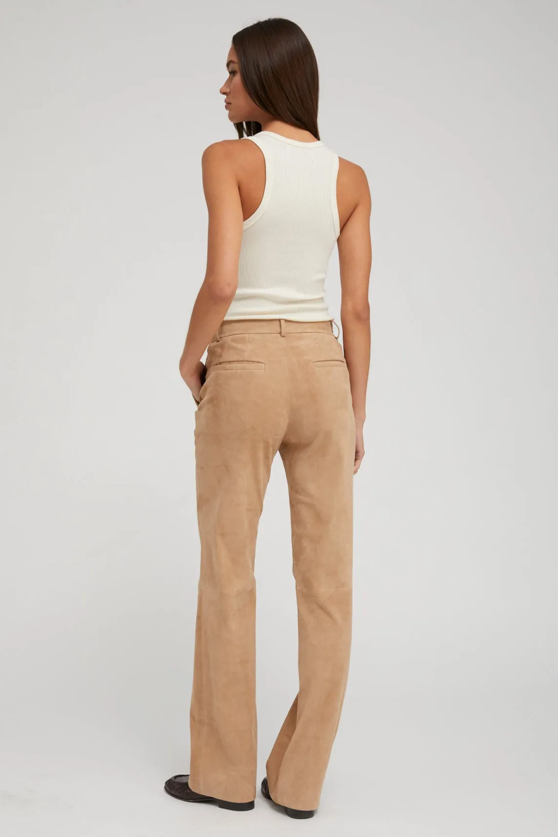 Sand Suede Classic Trousers Rubberized Hem