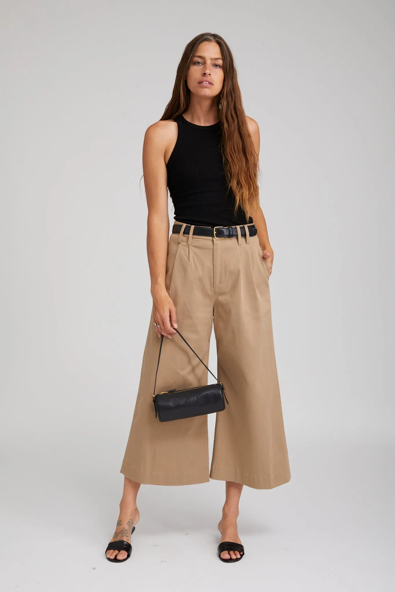 Sand Twill Culotte Trousers Low Bulk Work Friendly