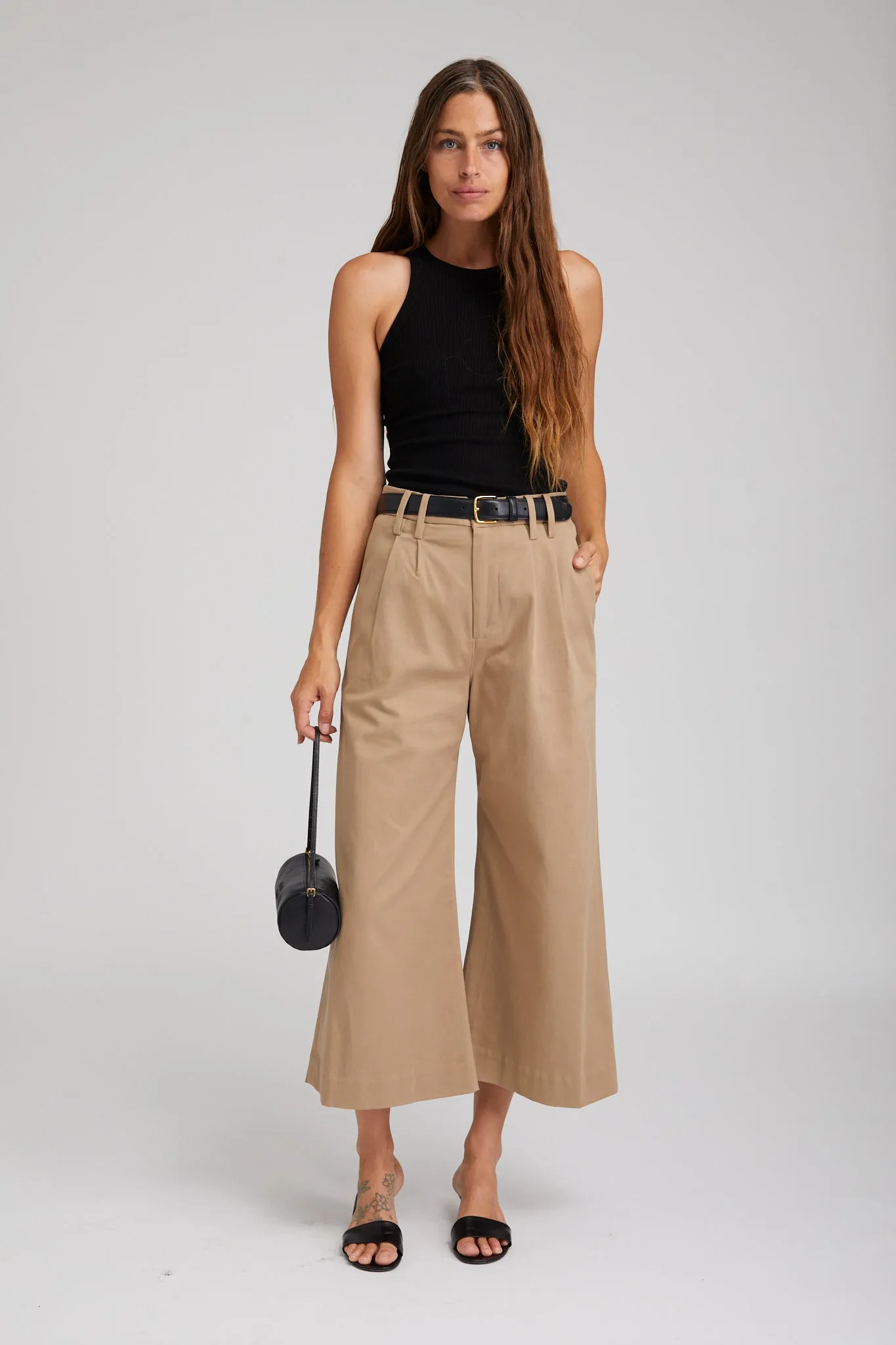 Sand Twill Culotte Trousers Everyday Comfort