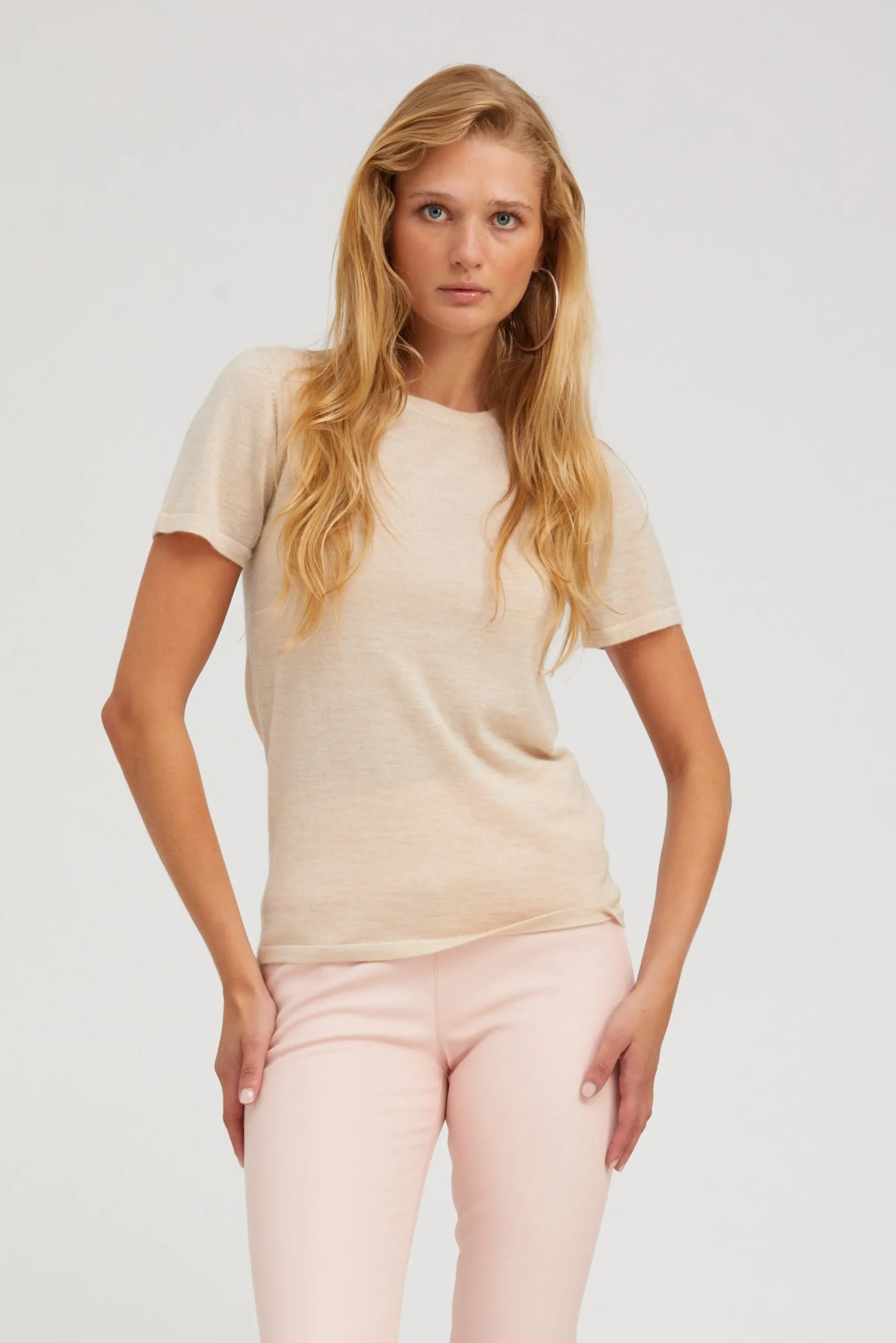 Yarn Dyed Stripes Sandstone Ultra Fine Cashmere Tee