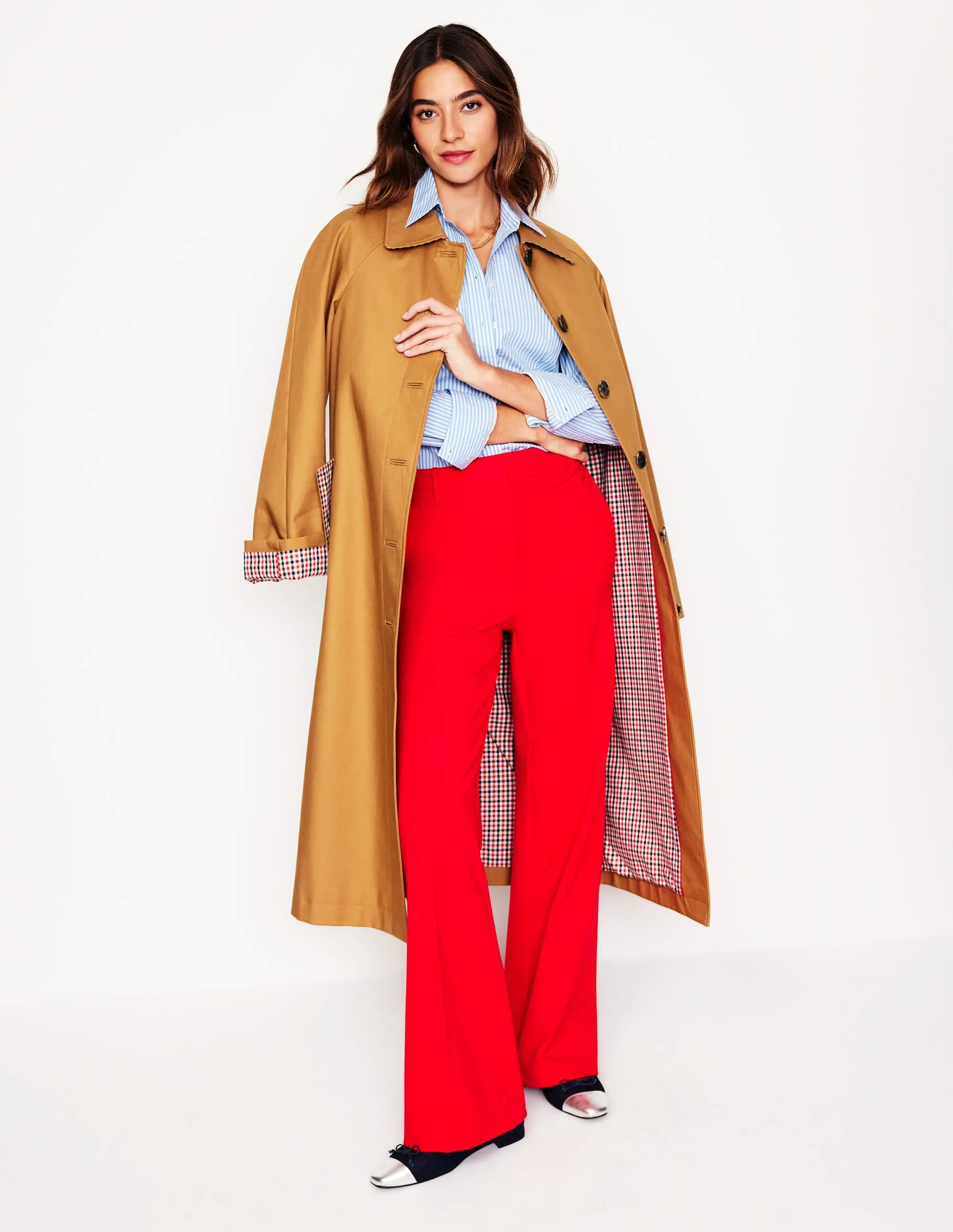 Saskia Stretch Cotton Shirt-Forget Me Not, Ivory Stripe HeatPressedLogos