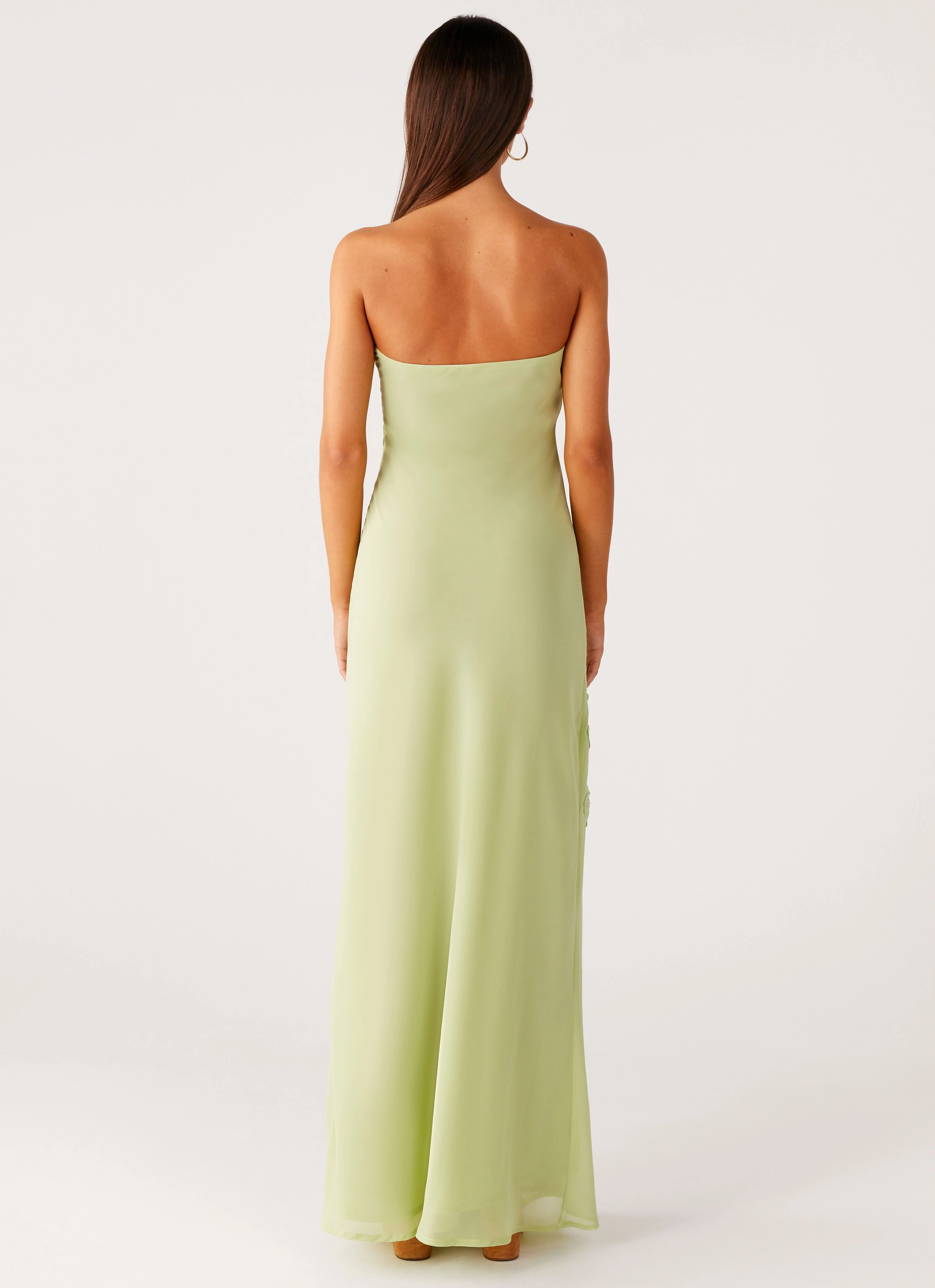 Sassafras Beaded Flower Strapless Maxi Dress - Lime