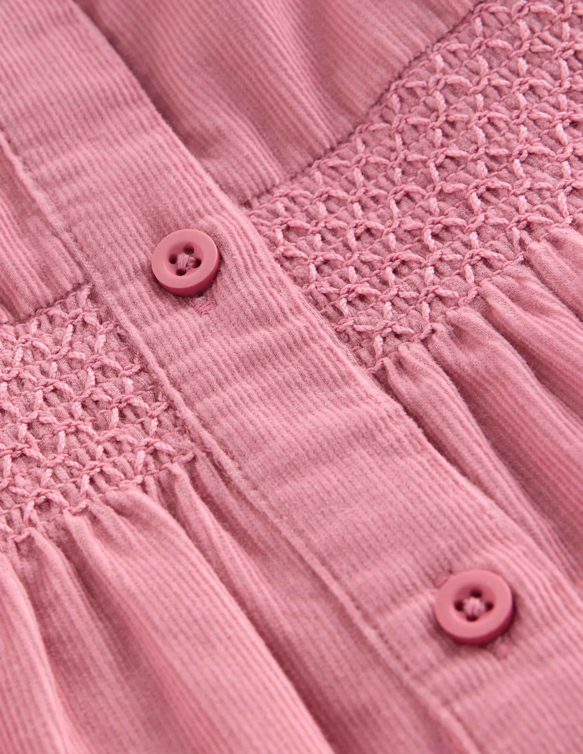 Fun and Relaxed Stylish and Easygoing Scalloped Collar Smocked Shirt-Pink Cord