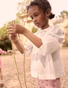 LongLastingColor Scalloped Collar Smocked Shirt-Soft Ivory