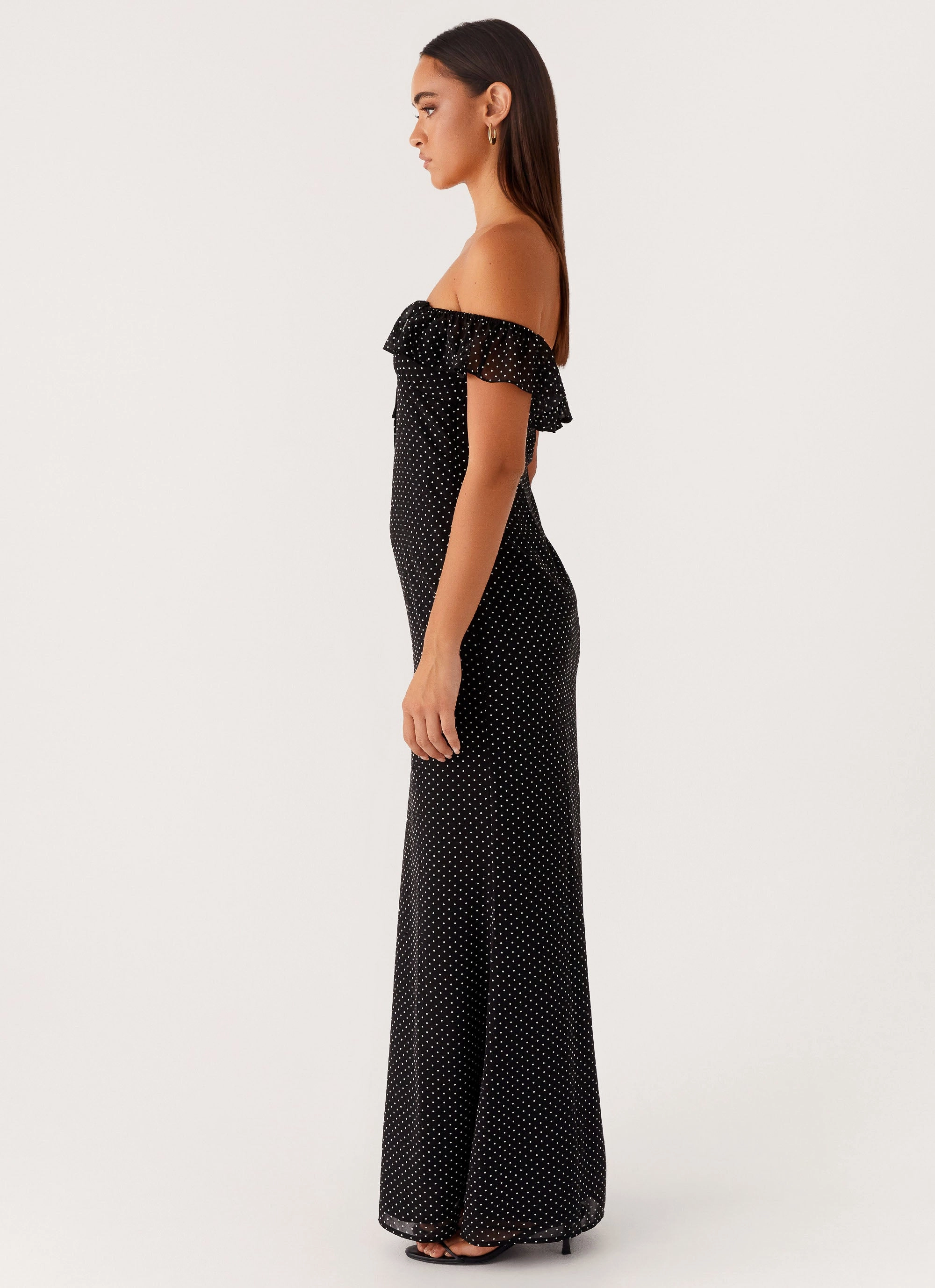 Scarlet Cherry Maxi Dress - Black Polka Dot