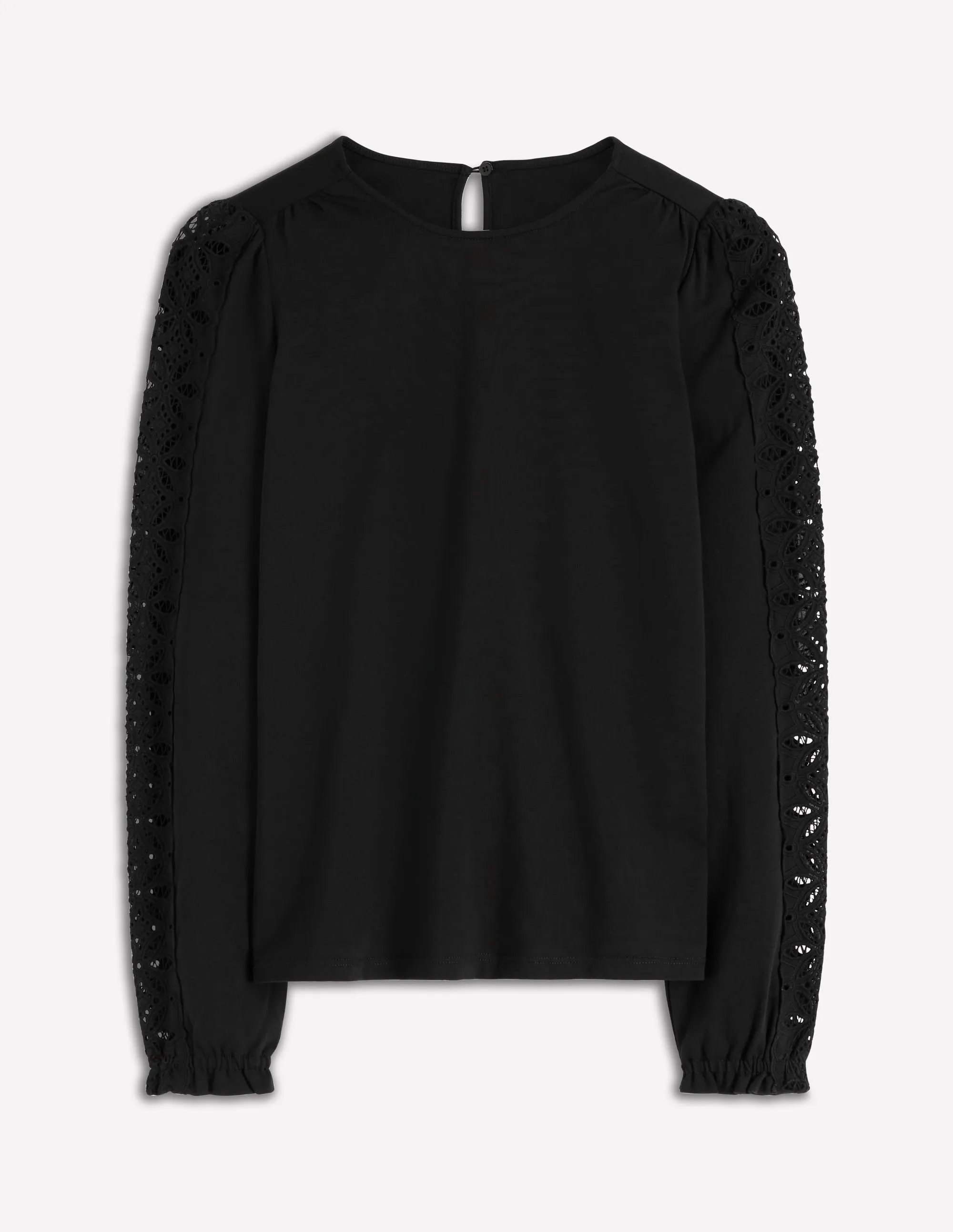 Quick-Dry Scarlett Broderie Trim Top-Black