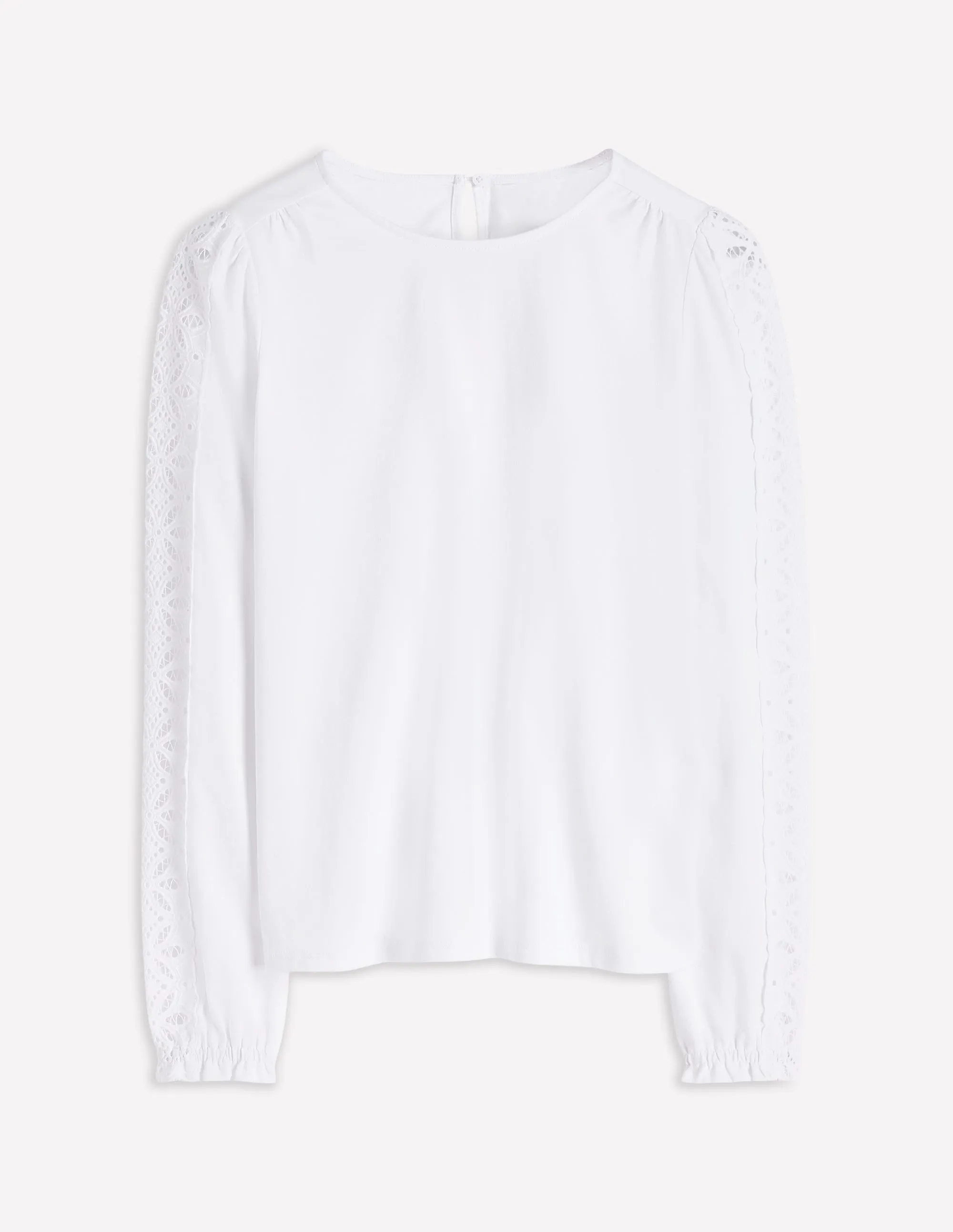 Scarlett Broderie Trim Top-White StretchMaterial Button Down Collar
