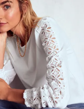 NonToxic Certification Thermal Insulation Layer Scarlett Broderie Trim Top-White