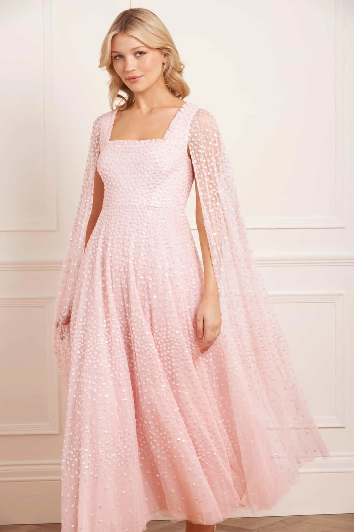 Magic Day Scatter Dot Cape Sleeve Ankle Gown