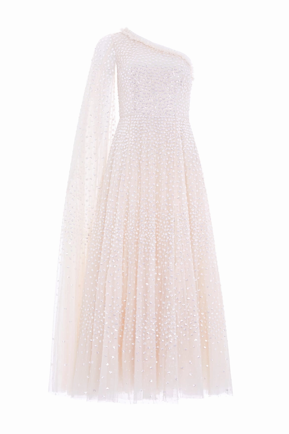 Peace Glow Boat-Neck Scatter Dot One-Shoulder Ankle Gown