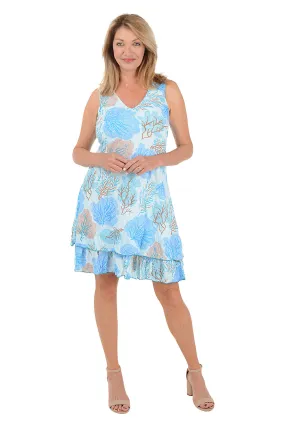 Sea Fan Sleeveless Layered Dress Office Friendly ComfortFitDesign