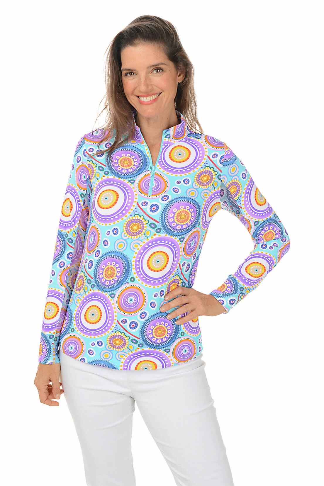 3D Spacer Fabric Seafoam Leona Mandala UPF50  Sun Shirt