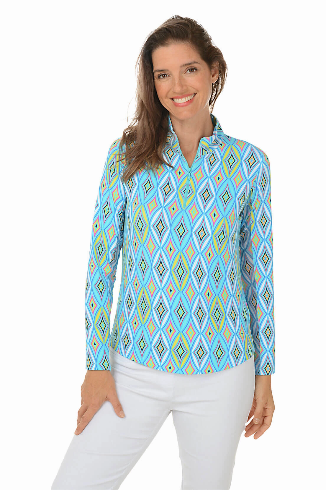 Layered Ventilation Zones Seafoam Romina Diamond UPF50  Sun Shirt