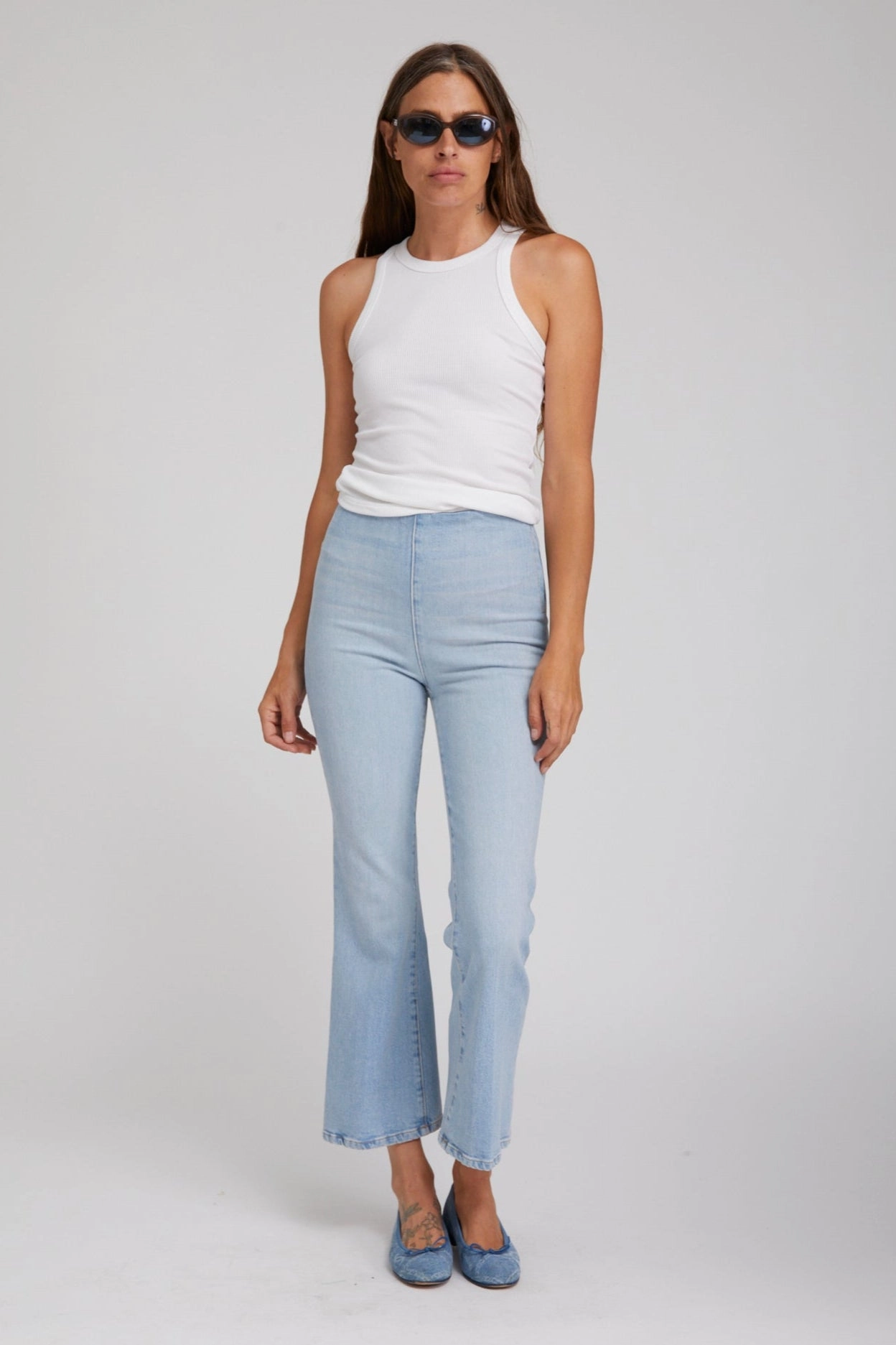 Francoise Crop Flare Denim Leggings DoubleLayeredShoulders