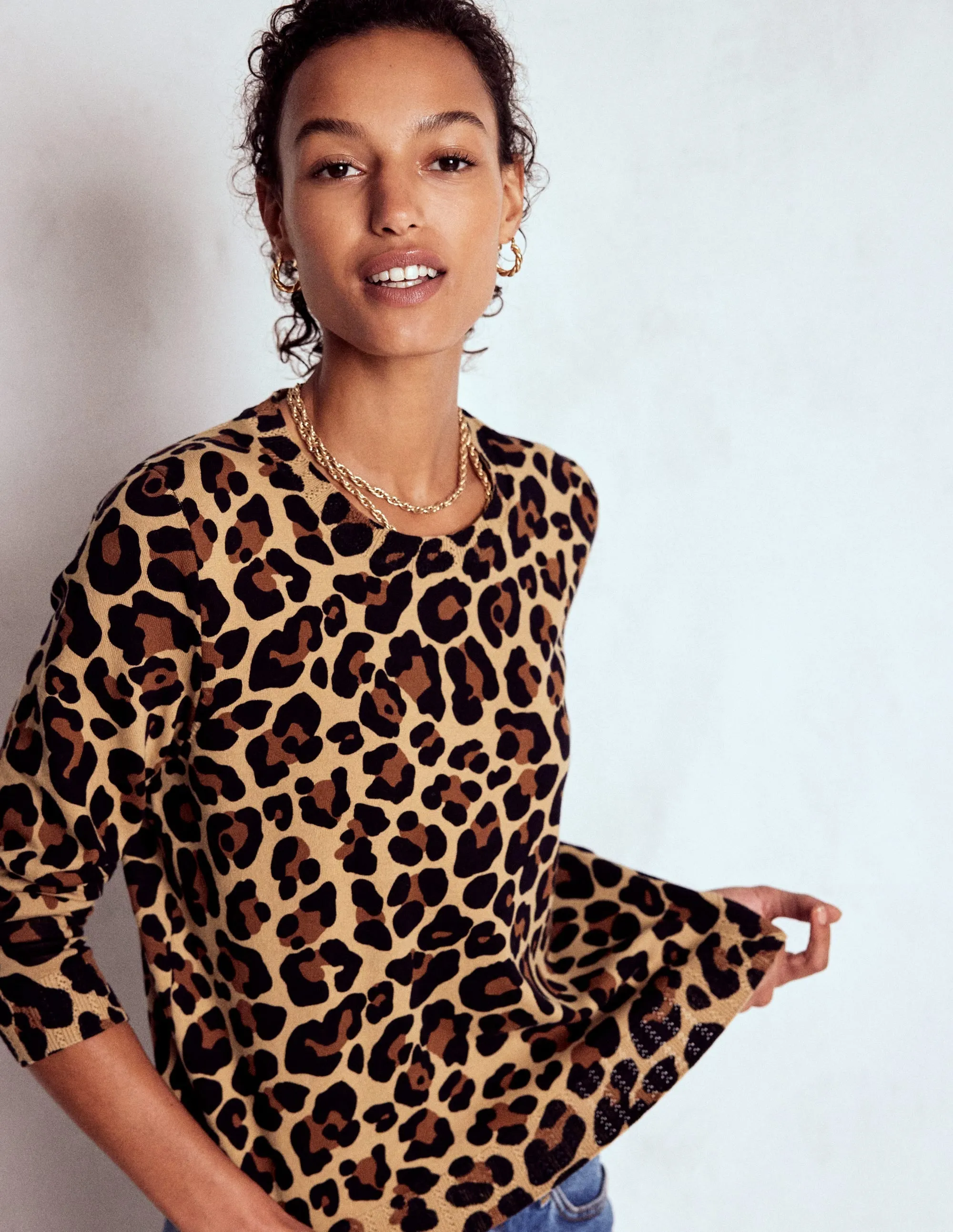 Calm Tones Emilia Cotton Crew Jumper-Cheetah Pop