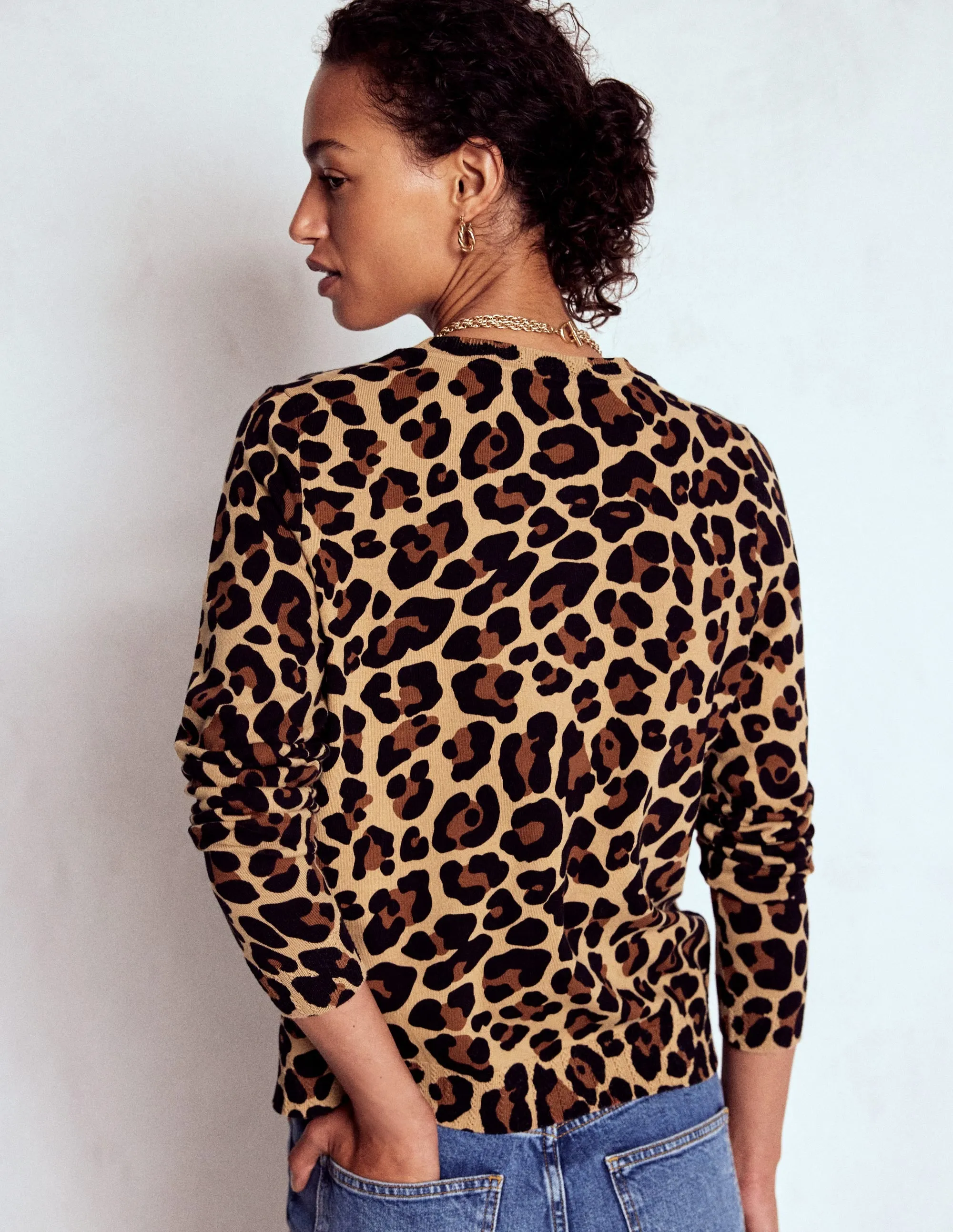 Emilia Cotton Crew Jumper-Cheetah Pop Subtle Elegance