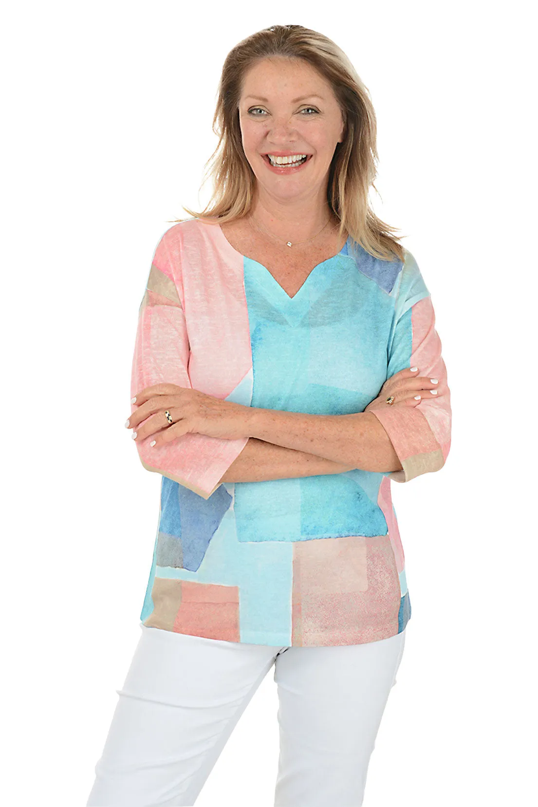 Biodegradable material UVProtection Coating Calliope Notch Neck Knit Top