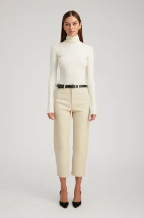 Off White Leather 5 Pocket Straight Leg Pants Side slits