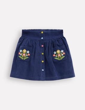 Button-through Mini Skirt-College Navy Flowers Comfort Wear