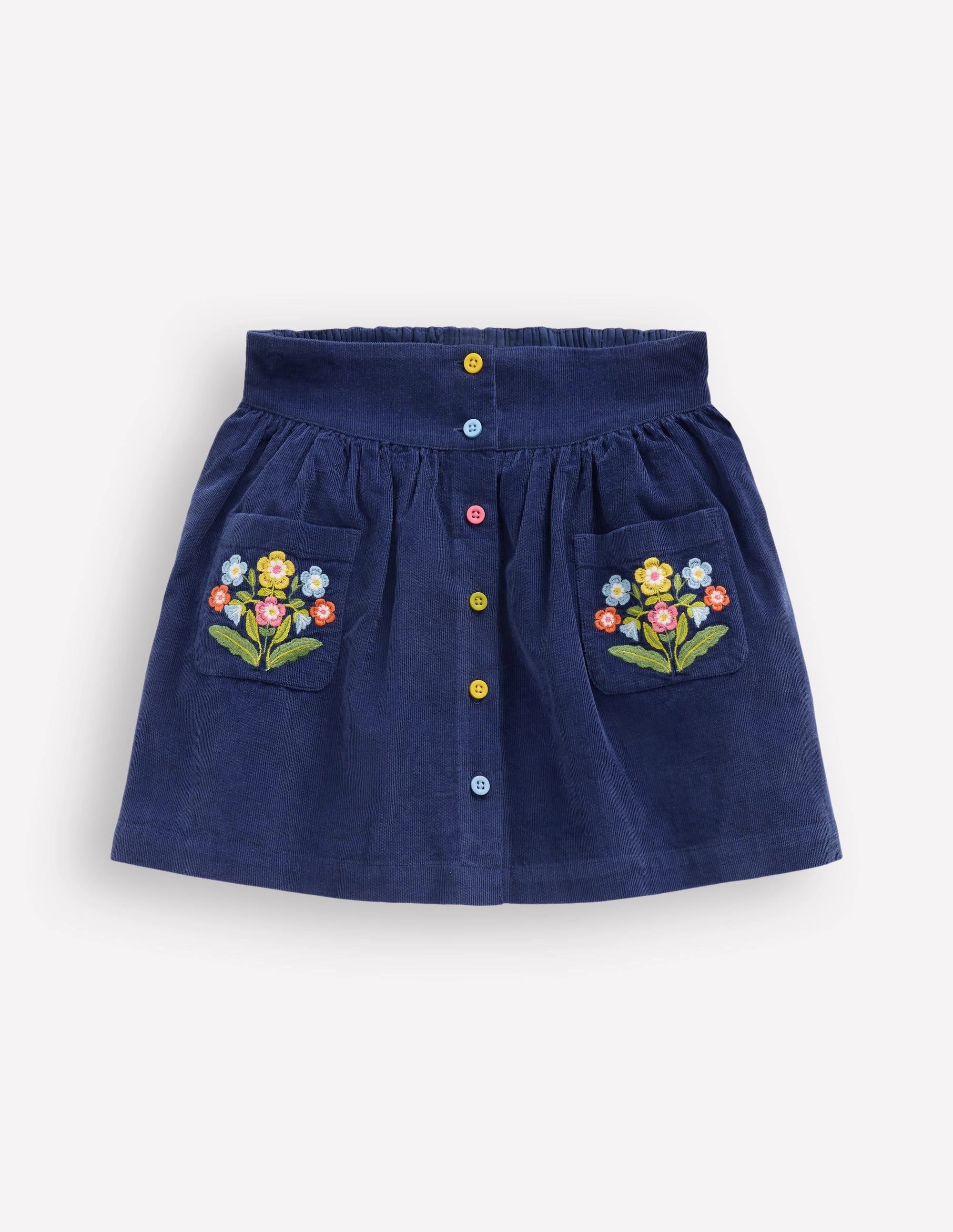 Button-through Mini Skirt-College Navy Flowers Fall Favorite Moisture wicking