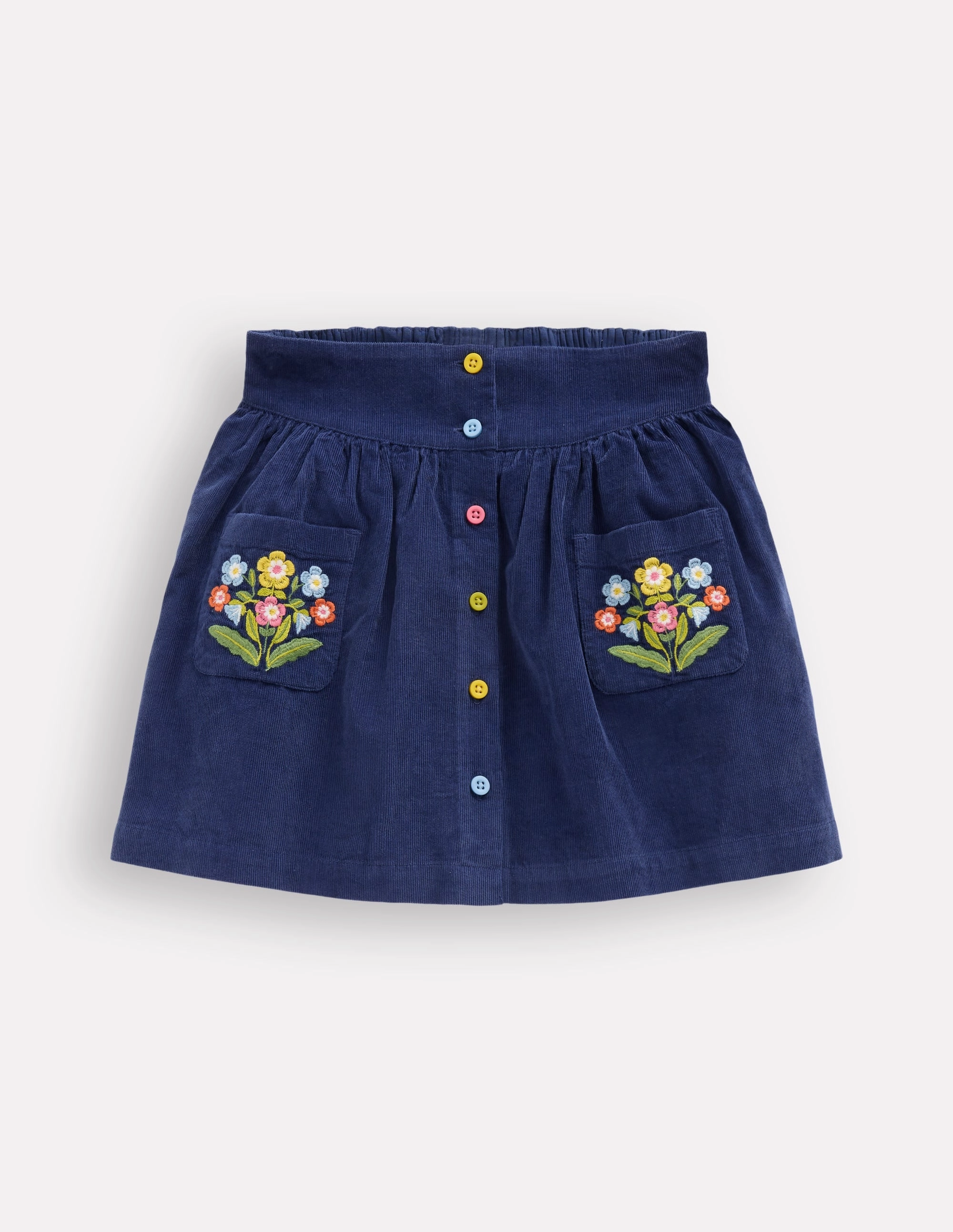 Button-through Mini Skirt-College Navy Flowers Comfort Wear