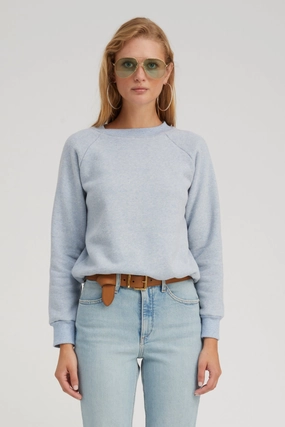 V-neck Shirt VentilatedMeshPaneling Ice Blue Melange Shrunken Raglan Sweatshirt