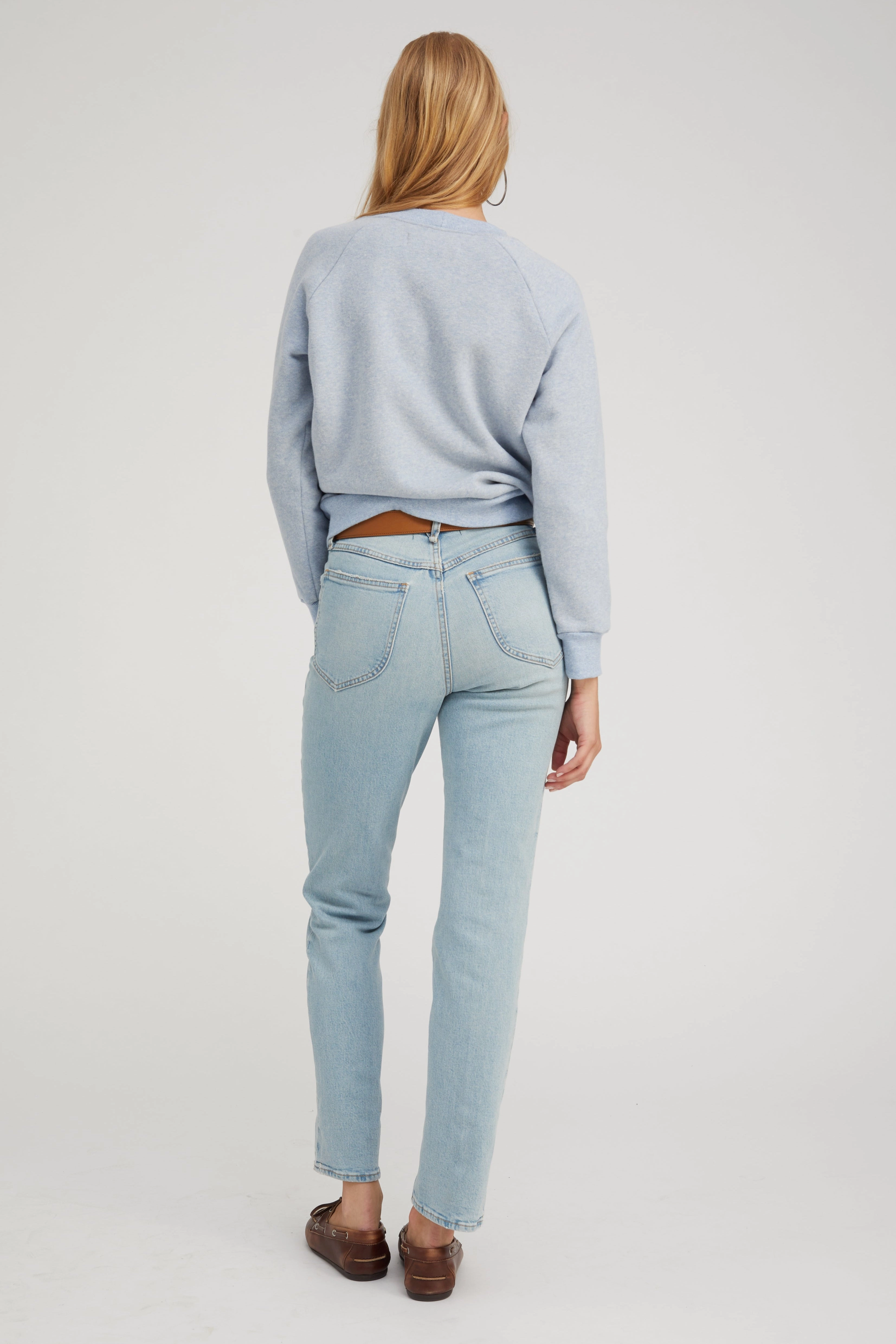 Ice Blue Melange Shrunken Raglan Sweatshirt Ultraviolet Protection Fabric