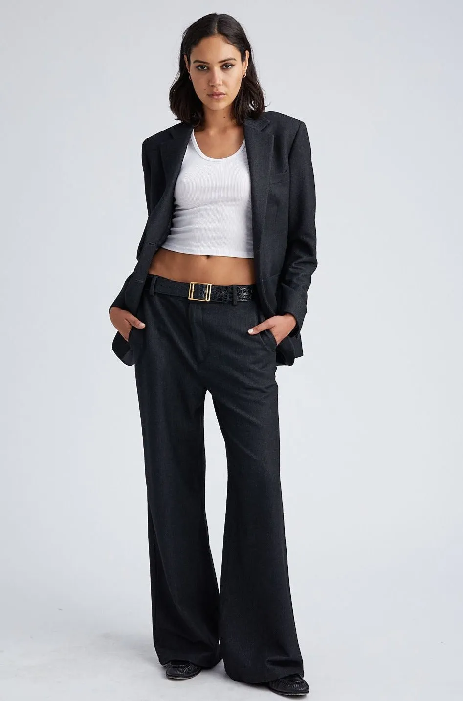 Crisp Clean Fit Charcoal Wool Oversized Blazer