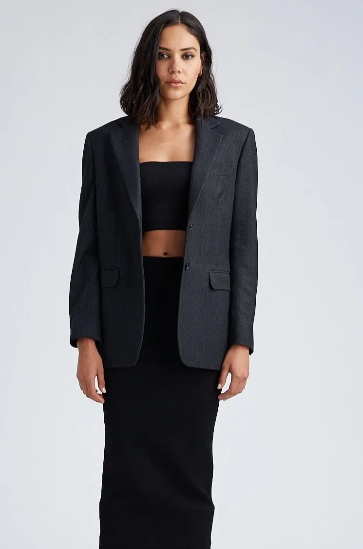 Charcoal Wool Oversized Blazer color block