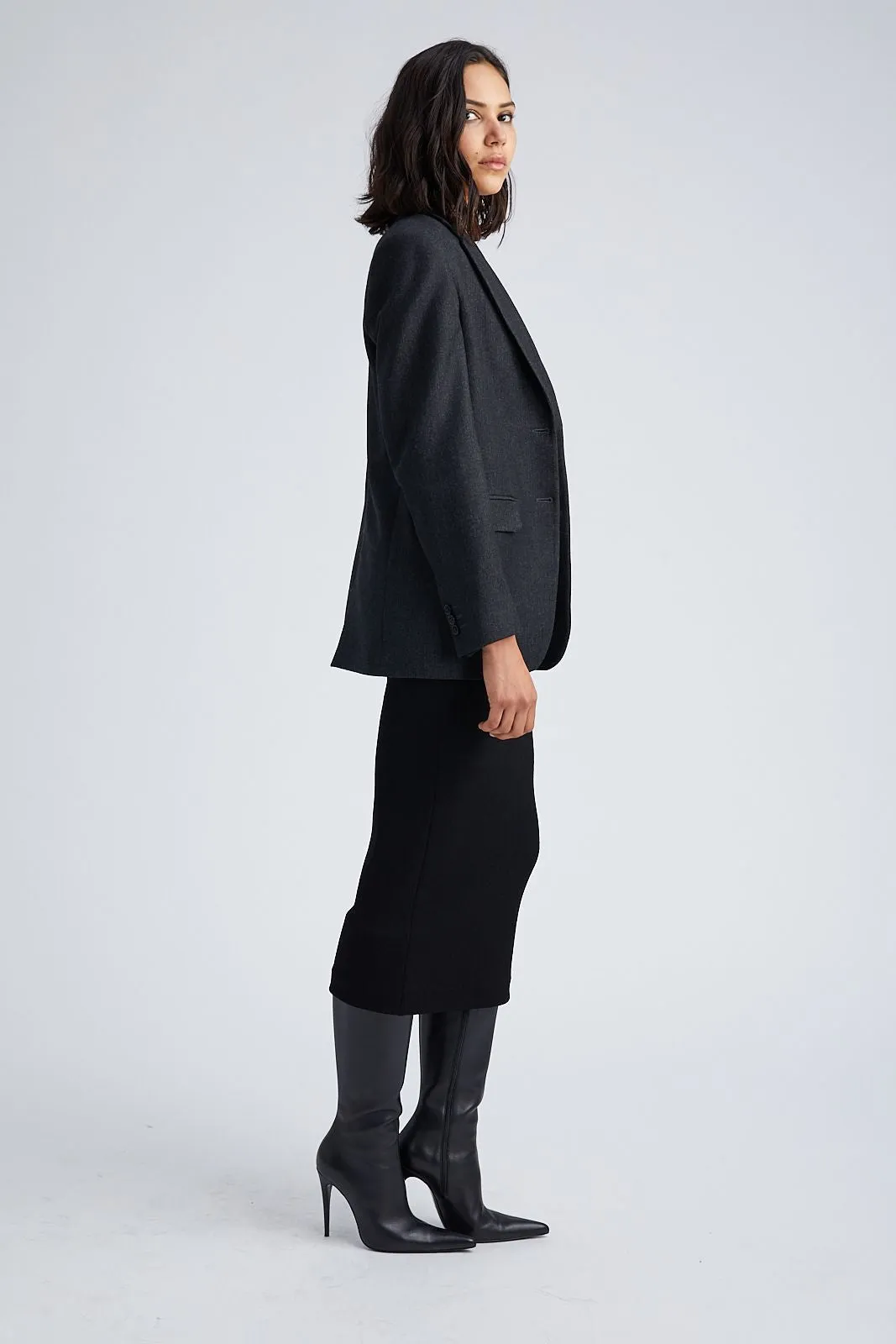 Charcoal Wool Oversized Blazer Compression Fit