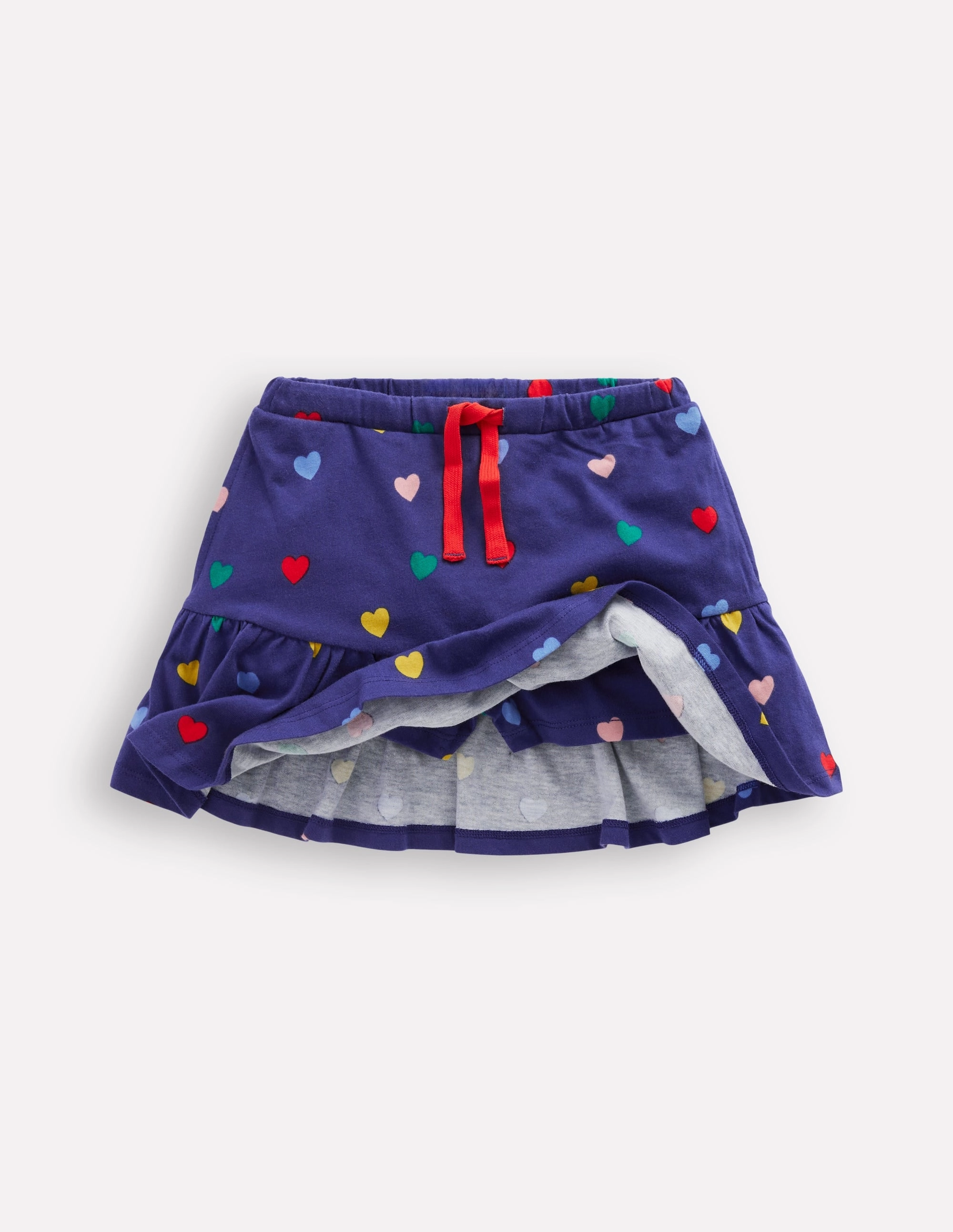 Moisture wicking Reinforced Seams Tiered Jersey Skort-Starboard Blue Multi Hearts