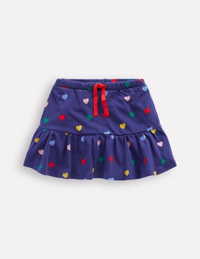 Wrap Front Convertible Style Tiered Jersey Skort-Starboard Blue Multi Hearts