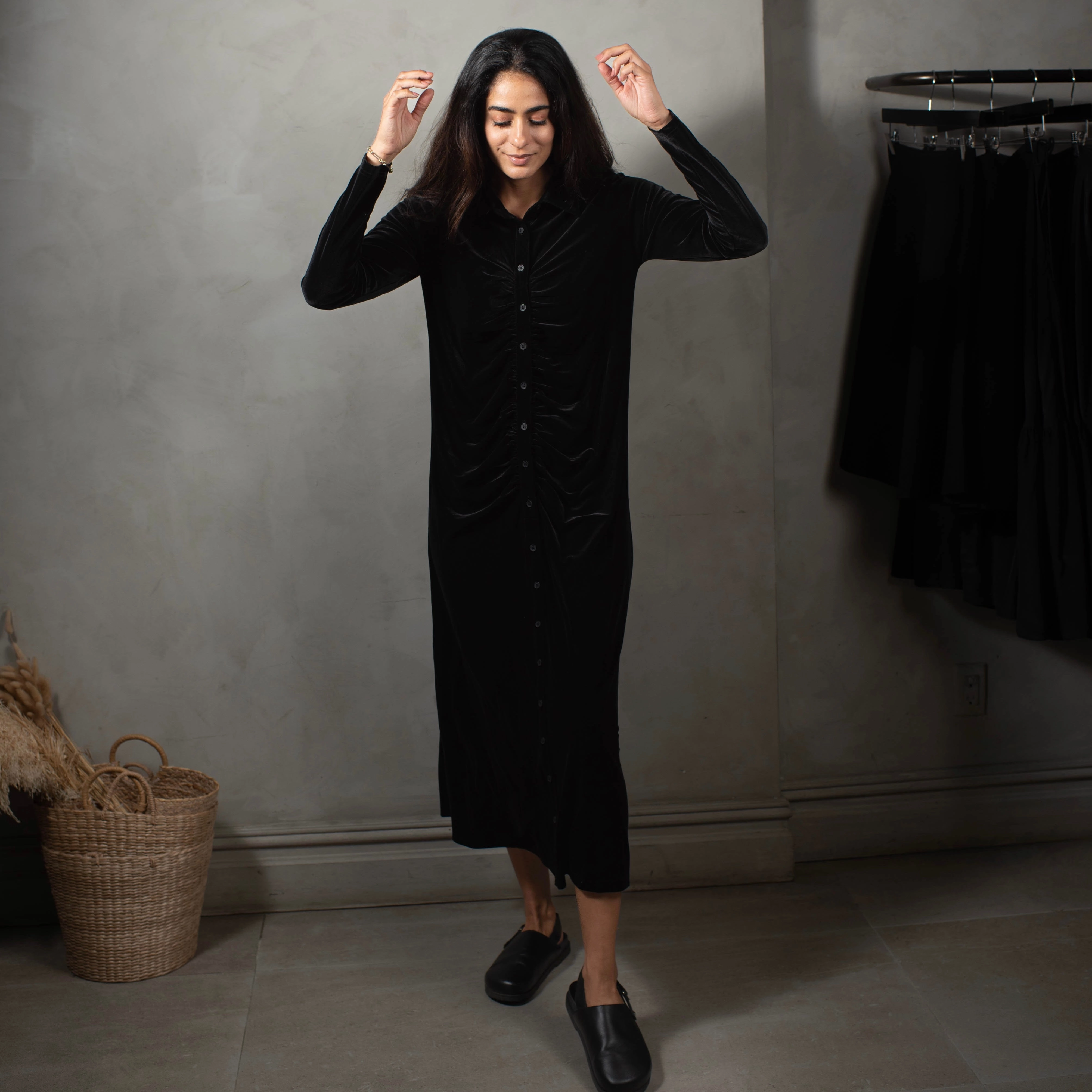 Soft and Smooth Velour Ruched Dress | Black [Final Sale]