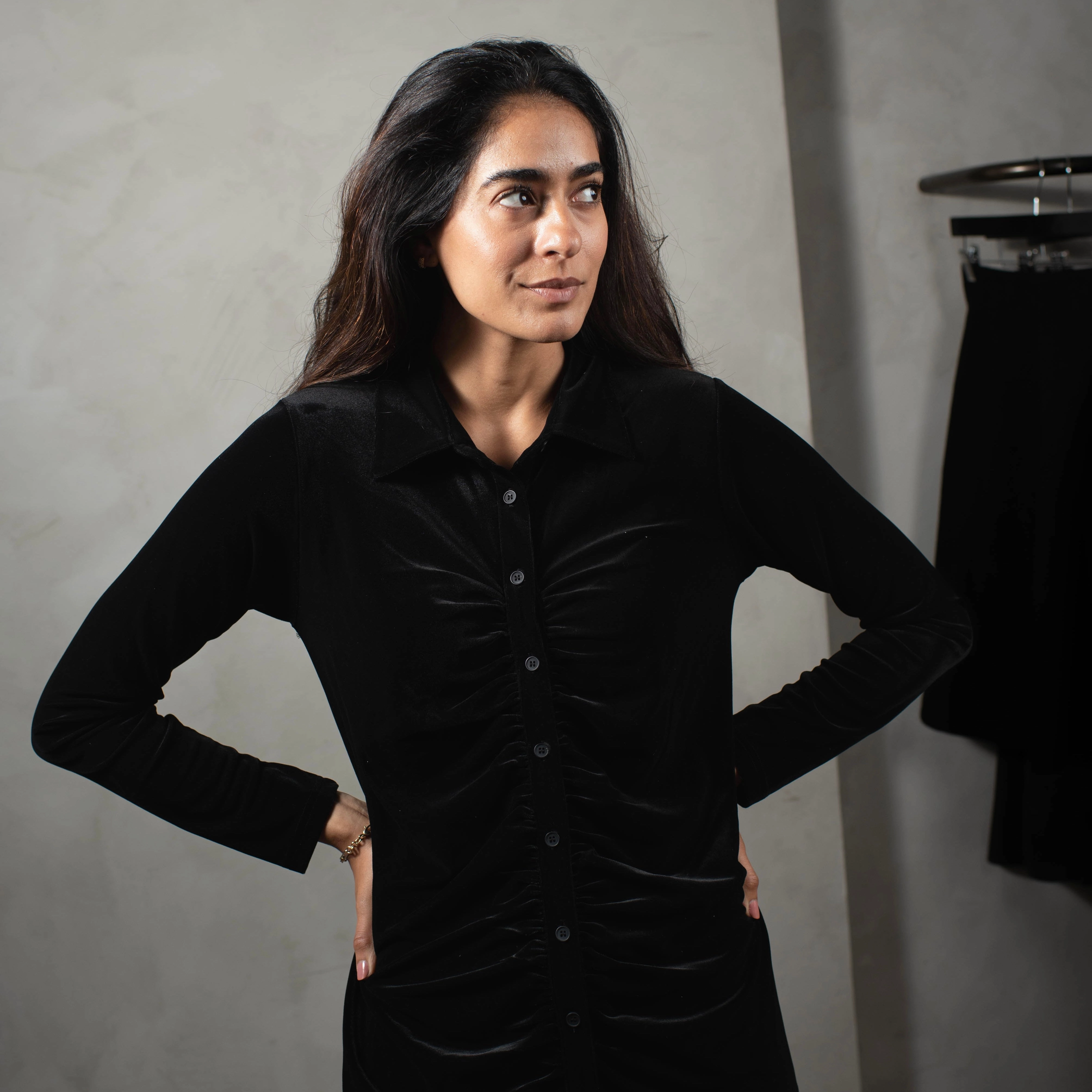 Velour Ruched Dress | Black [Final Sale] Full Coverage